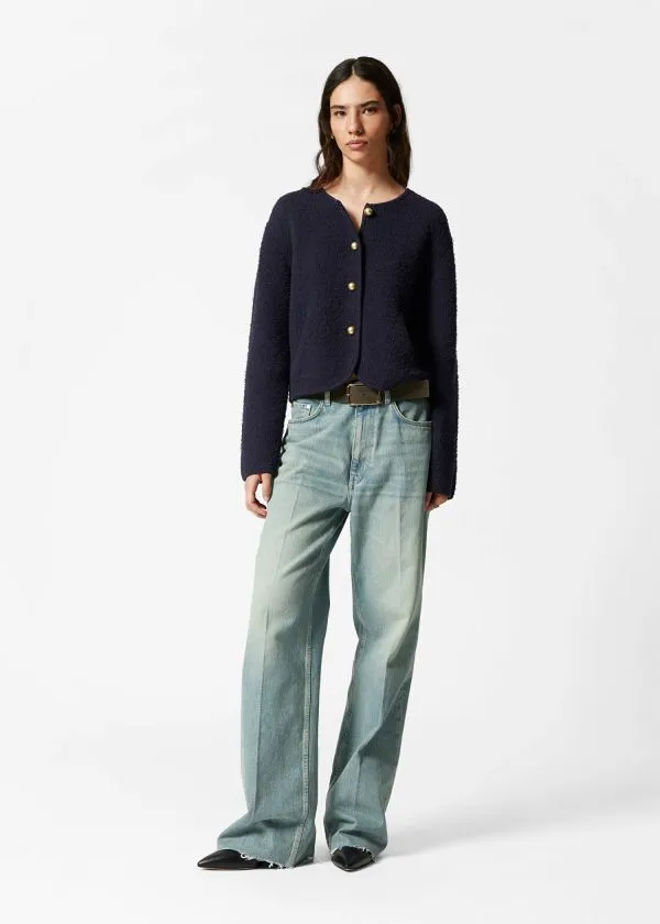 and Other Stories Textured Glitter Cardigan Navy Women Knitwear
