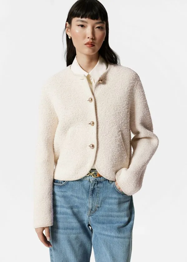 and Other Stories Textured Glitter Cardigan White Women Knitwear