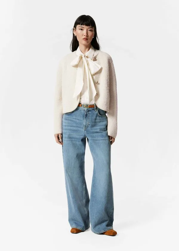 and Other Stories Textured Glitter Cardigan White Women Knitwear