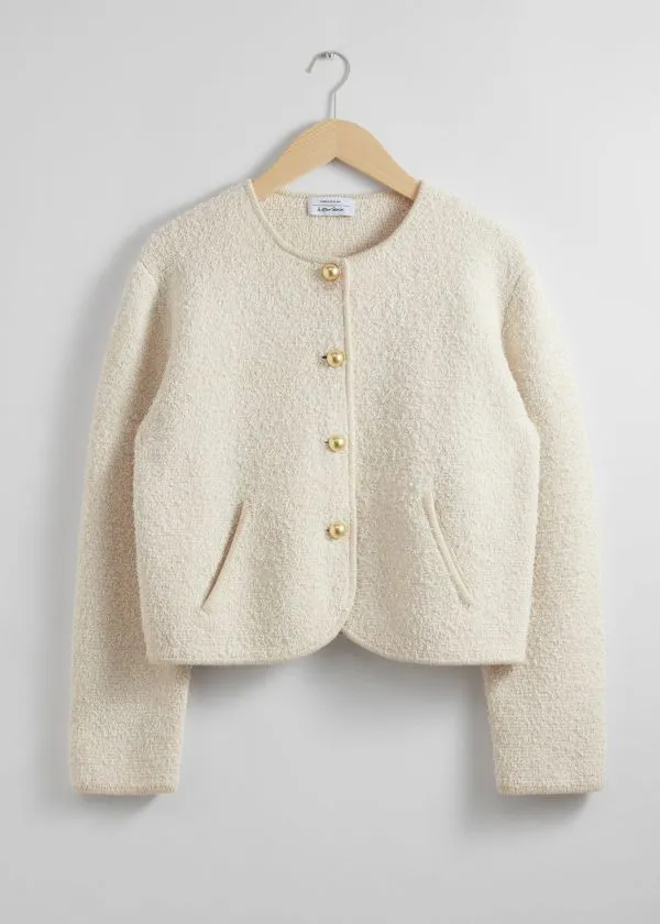 and Other Stories Textured Glitter Cardigan White Women Knitwear