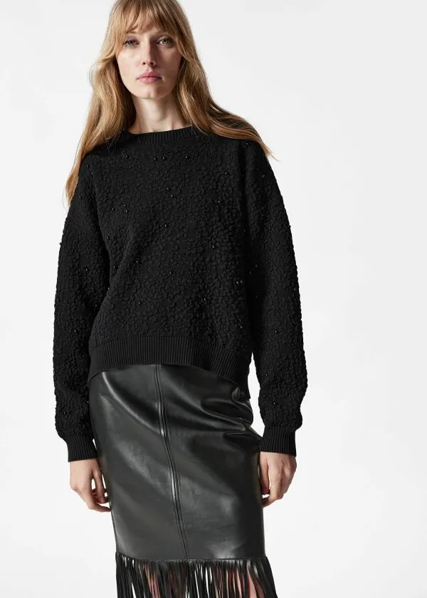 and Other Stories TexturedJacquard Knit Jumper Black Women Knitwear