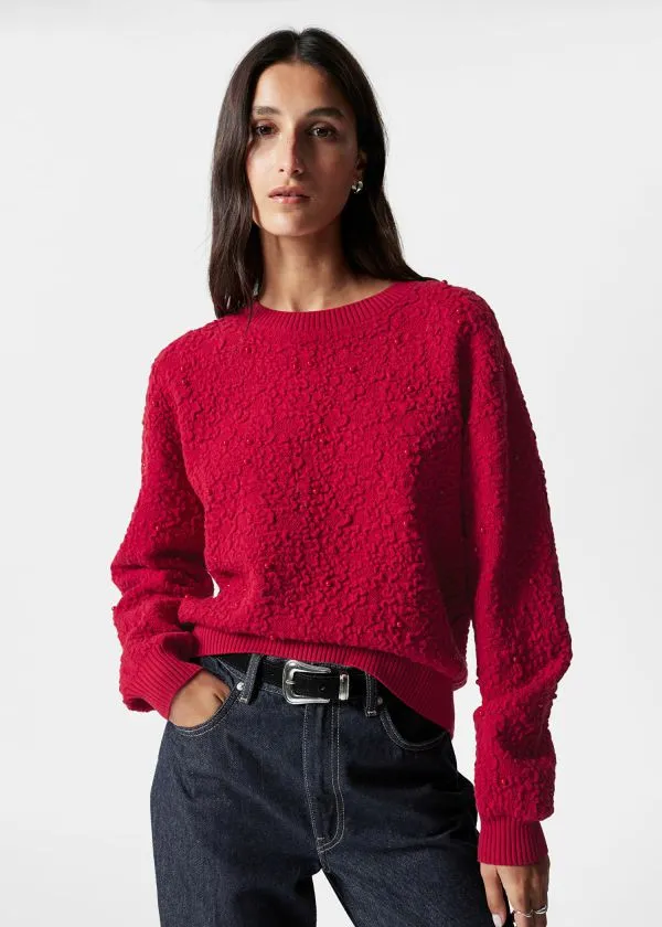 and Other Stories TexturedJacquard Knit Jumper Red Women Knitwear