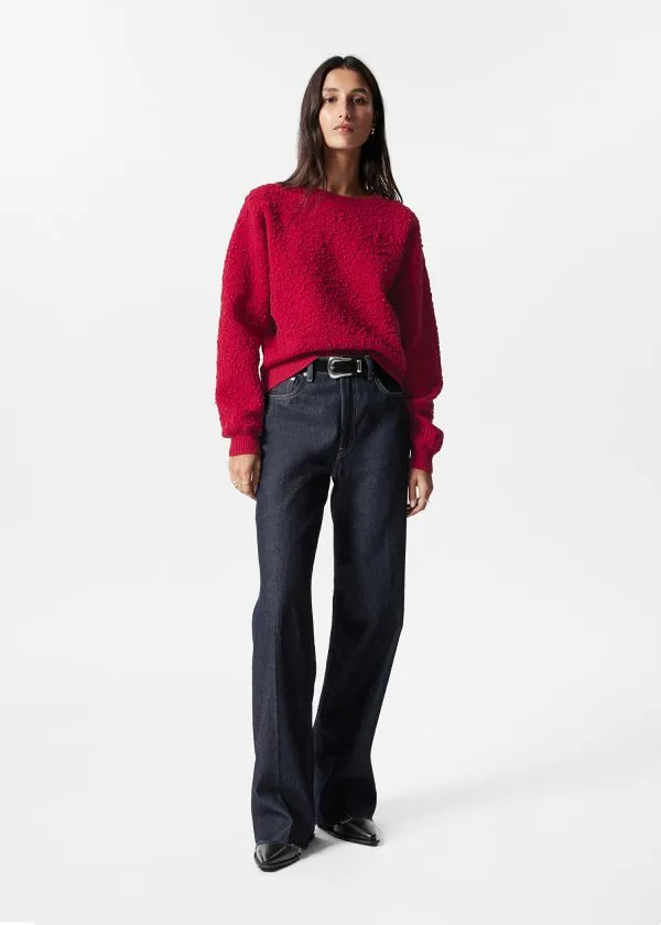 and Other Stories TexturedJacquard Knit Jumper Red Women Knitwear