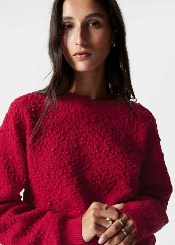 and Other Stories TexturedJacquard Knit Jumper Red Women Knitwear