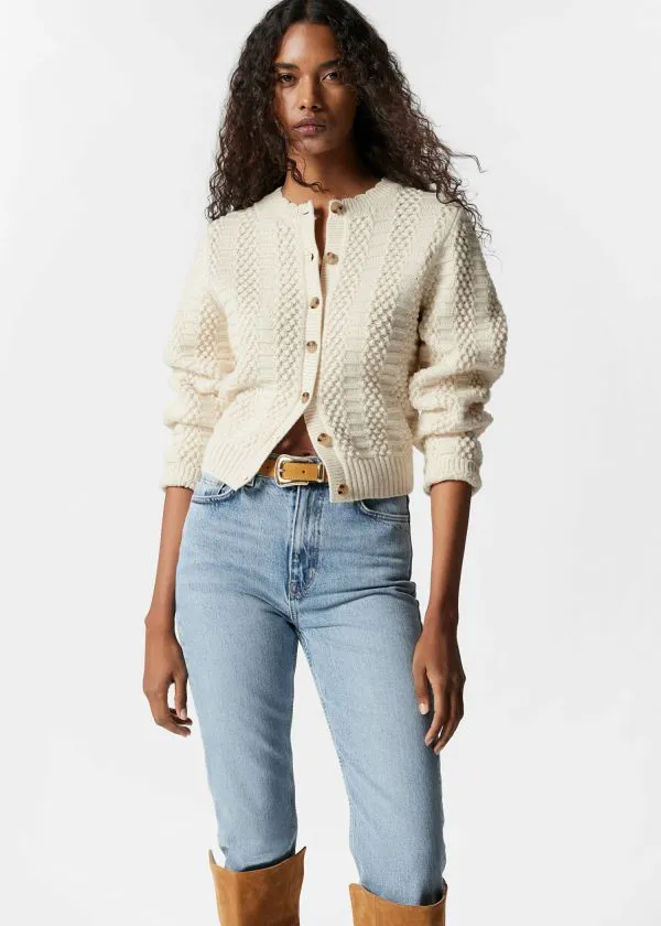 and Other Stories Textured Knit Cardigan Cream Women Knitwear