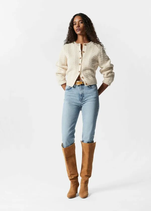 and Other Stories Textured Knit Cardigan Cream Women Knitwear