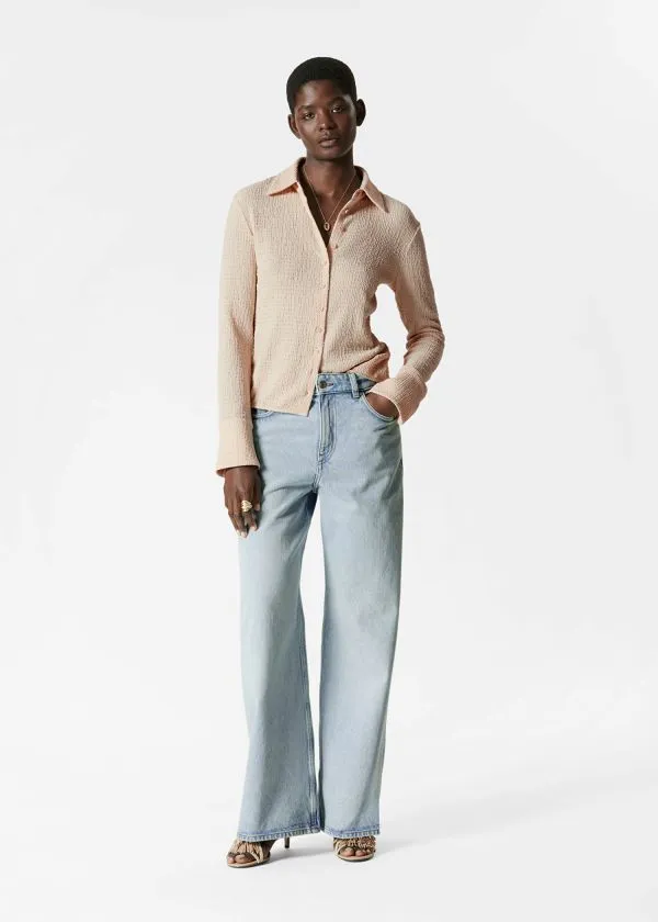 and Other Stories Textured LongSleeve Poloshirt Beige Women Blouses and Shirts