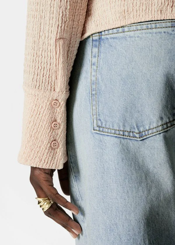 and Other Stories Textured LongSleeve Poloshirt Beige Women Blouses and Shirts