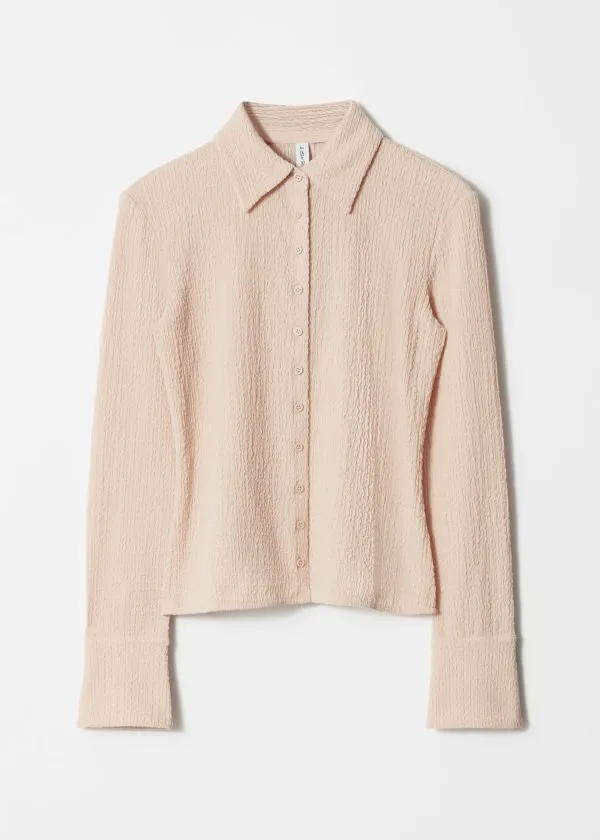 and Other Stories Textured LongSleeve Poloshirt Beige Women Blouses and Shirts