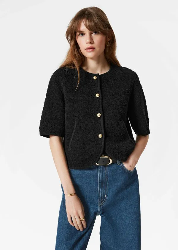 and Other Stories Textured ShortSleeve Cardigan Black Women Knitwear