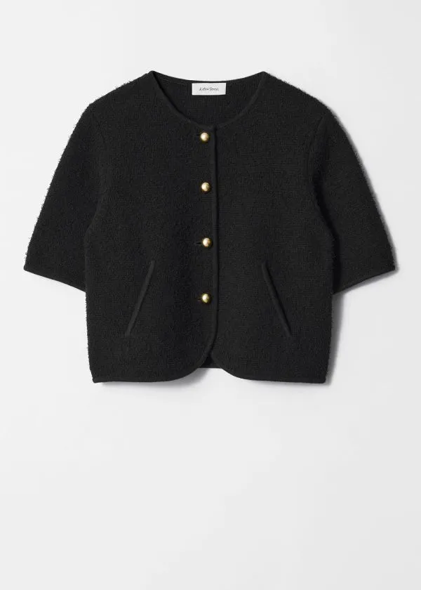 and Other Stories Textured ShortSleeve Cardigan Black Women Knitwear