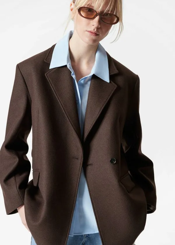 and Other Stories TieBelt Wool Blazer Dark Brown Women Jackets and Coats