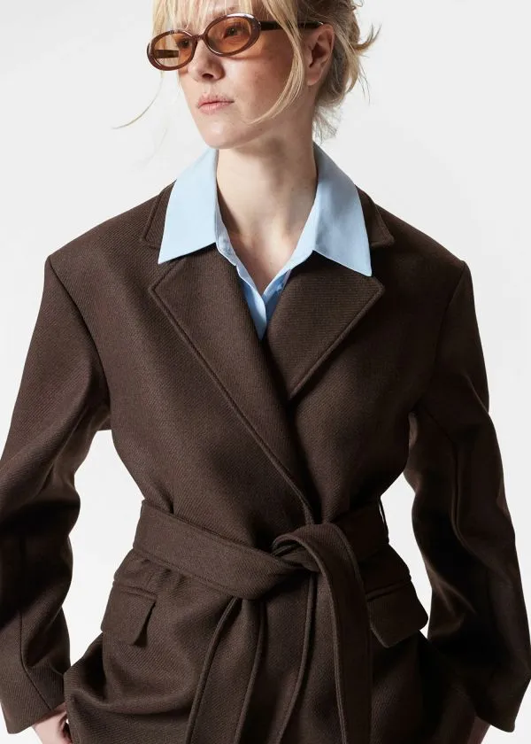 and Other Stories TieBelt Wool Blazer Dark Brown Women Jackets and Coats