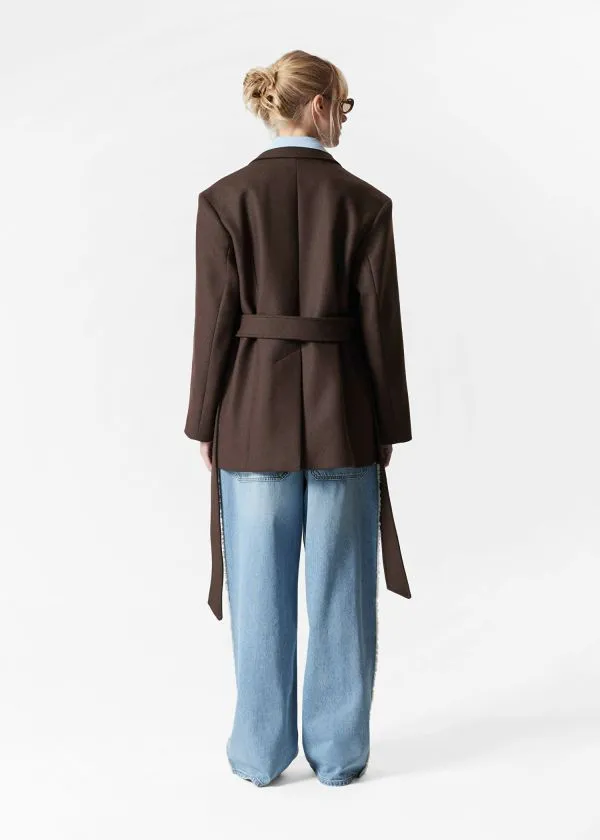 and Other Stories TieBelt Wool Blazer Dark Brown Women Jackets and Coats