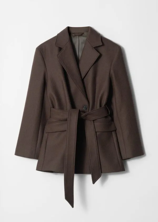 and Other Stories TieBelt Wool Blazer Dark Brown Women Jackets and Coats