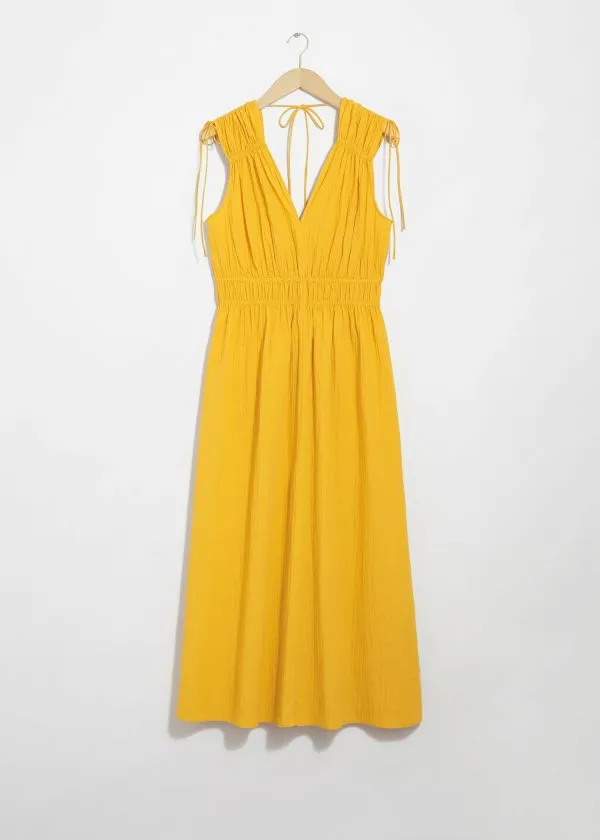and Other Stories TieDetailed Midi Dress Yellow Women Dresses