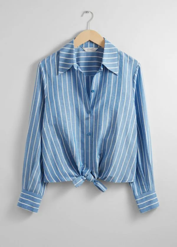 and Other Stories TieFront Shirt Blueandwhite Stripes Women Blouses and Shirts and Other Stories TieFront Shirt Blueandwhite Stripes Women Blouses and Shirts