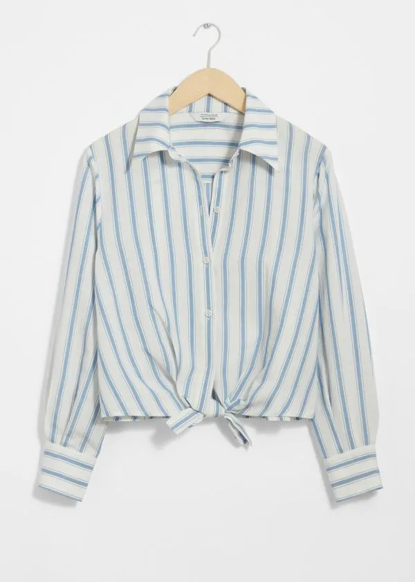 and Other Stories TieFront Shirt Blueandwhite Women Blouses and Shirts