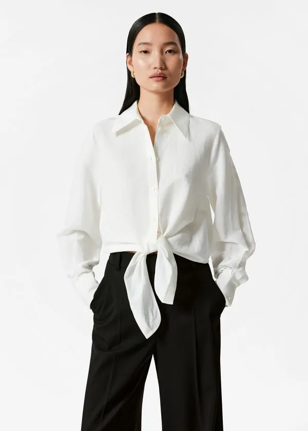 and Other Stories TieFront Shirt White Women Blouses and Shirts