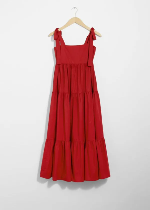 and Other Stories Tiered TieStrap Midi Dress Red Women Dresses and Other Stories Tiered TieStrap Midi Dress Red Women Dresses