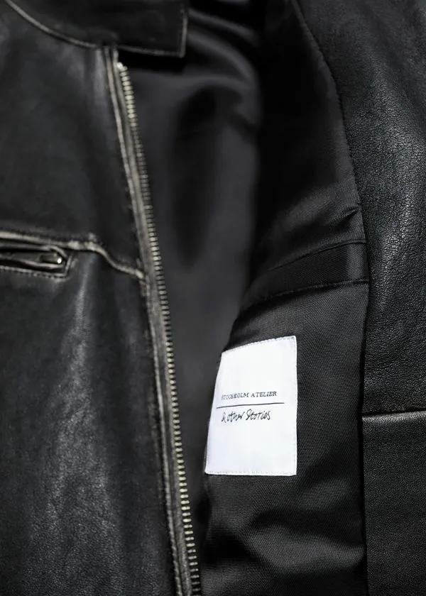and Other Stories Topstitched Leather Jacket Black Women Jackets and Coats