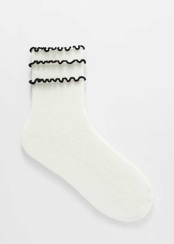 and Other Stories Triple Frill Socks Whiteandblack Women Socks and Tights