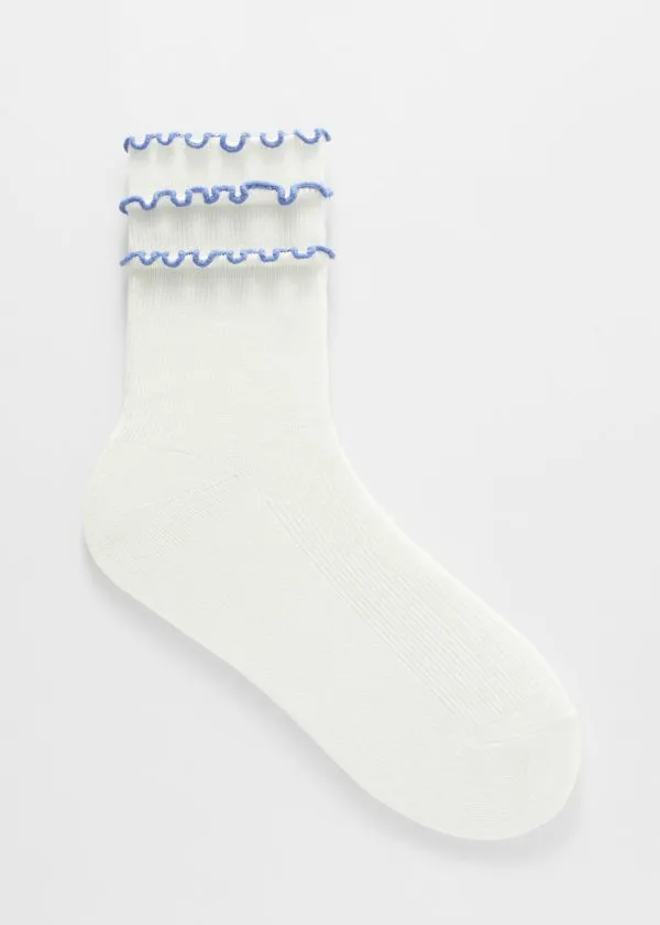 and Other Stories Triple Frill Socks Whiteandlight Blue Women Socks and Tights