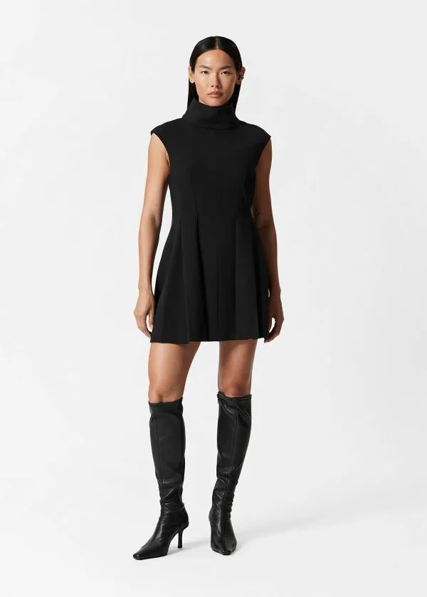 and Other Stories Turtleneck Pleated Mini Dress Black Women Dresses