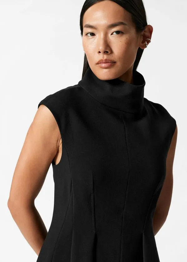 and Other Stories Turtleneck Pleated Mini Dress Black Women Dresses