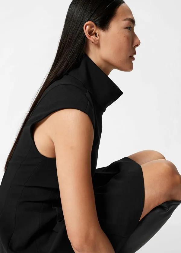 and Other Stories Turtleneck Pleated Mini Dress Black Women Dresses