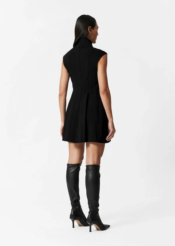 and Other Stories Turtleneck Pleated Mini Dress Black Women Dresses