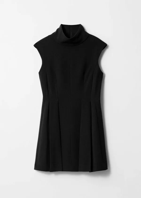 and Other Stories Turtleneck Pleated Mini Dress Black Women Dresses