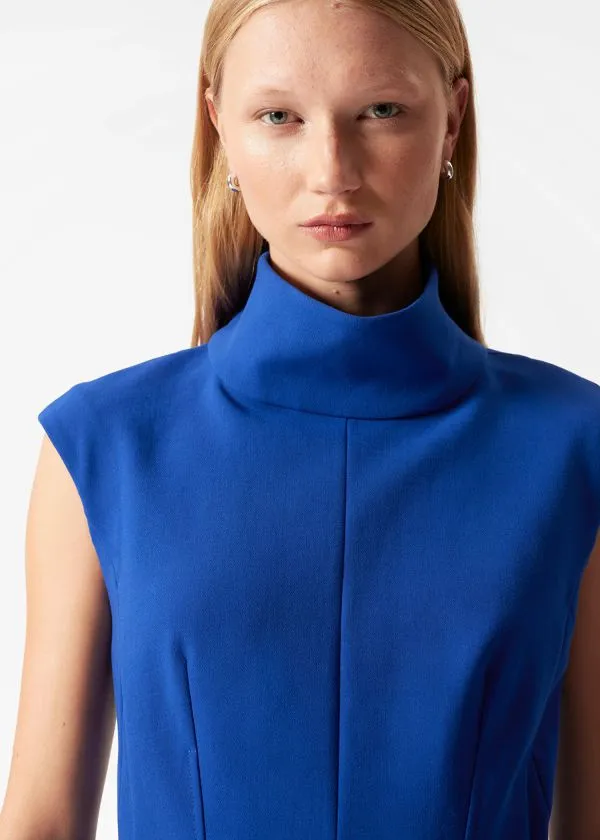 and Other Stories Turtleneck Pleated Mini Dress Royal Blue Women Dresses