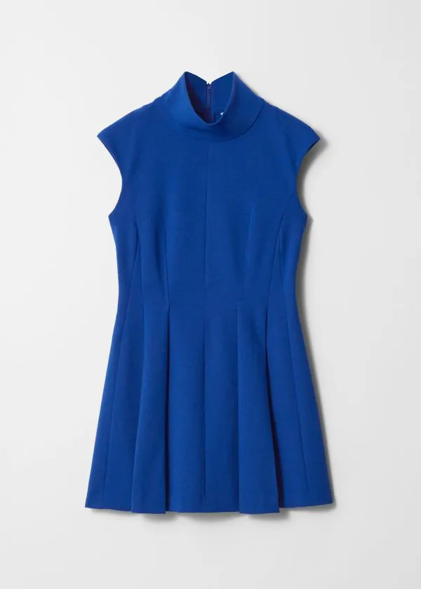 and Other Stories Turtleneck Pleated Mini Dress Royal Blue Women Dresses