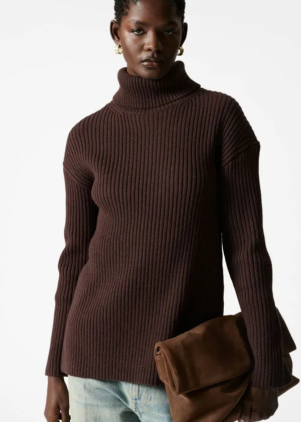 and Other Stories Turtleneck WoolKnit Jumper Brown Women Knitwear