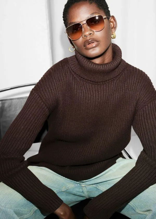 and Other Stories Turtleneck WoolKnit Jumper Brown Women Knitwear