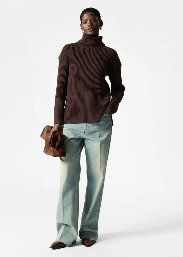 and Other Stories Turtleneck WoolKnit Jumper Brown Women Knitwear