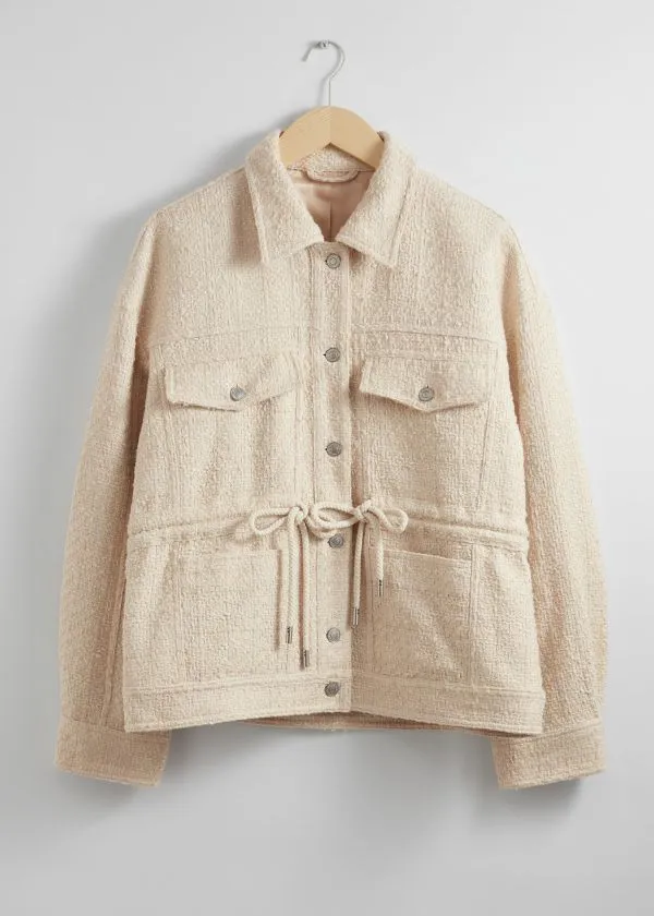 and Other Stories Tweed Drawstring Jacket Beige Women Jackets and Coats