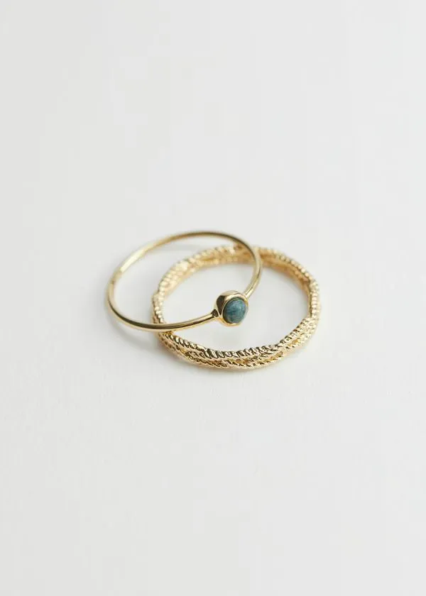 and Other Stories Twist Embossed Ring Set Gold Women Rings
