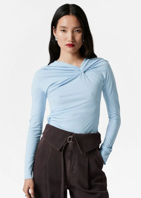 and Other Stories Twisted Gathered Top Light Blue Women Tops and Tshirts