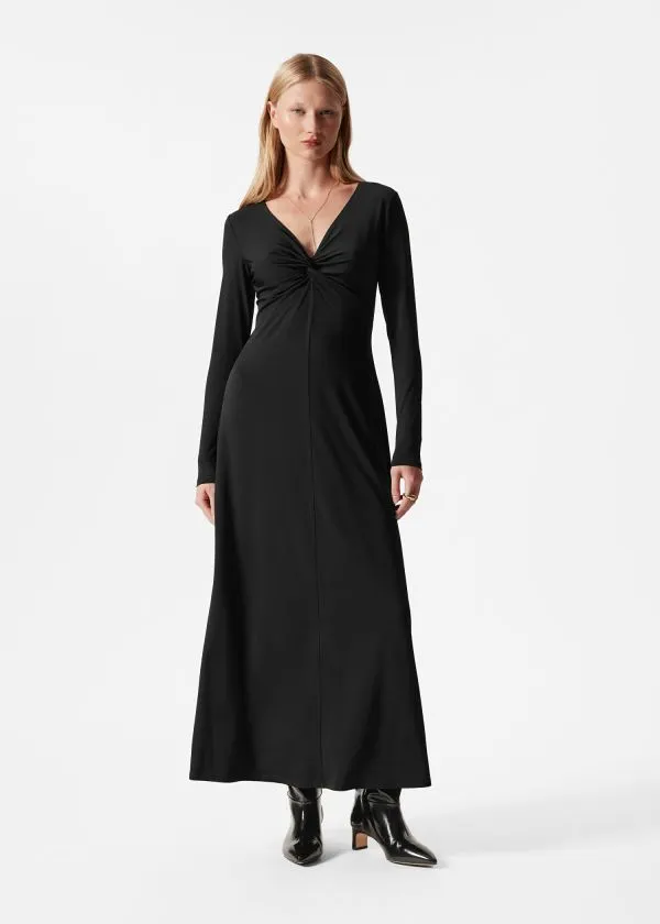 and Other Stories Twisted VNeck Maxi Dress Black Women Dresses