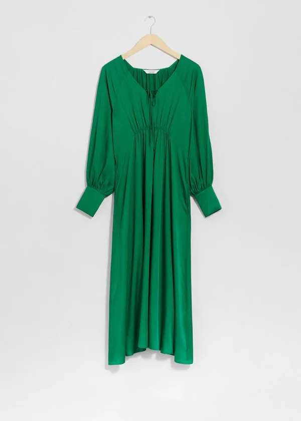 and Other Stories VCut Satin Midi Dress Green Women Dresses