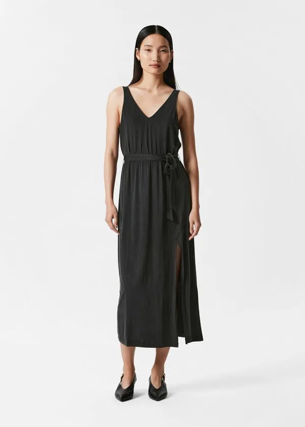 and Other Stories VNeck Cupro Midi Dress Black Women Dresses
