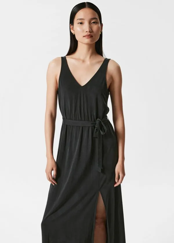 and Other Stories VNeck Cupro Midi Dress Black Women Dresses