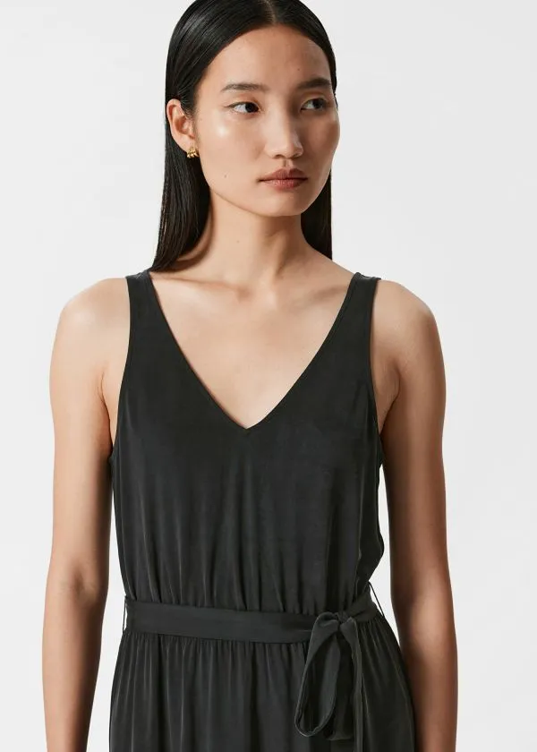 and Other Stories VNeck Cupro Midi Dress Black Women Dresses