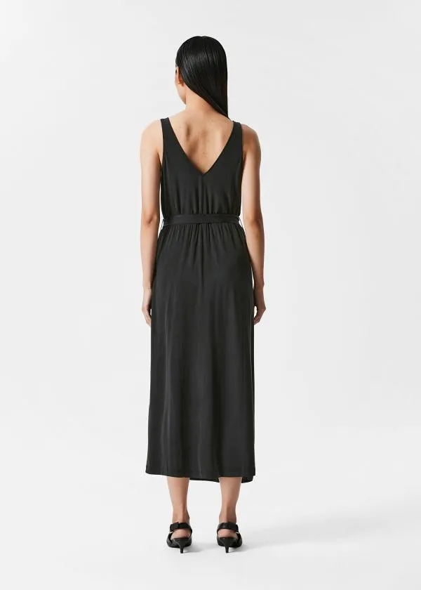 and Other Stories VNeck Cupro Midi Dress Black Women Dresses