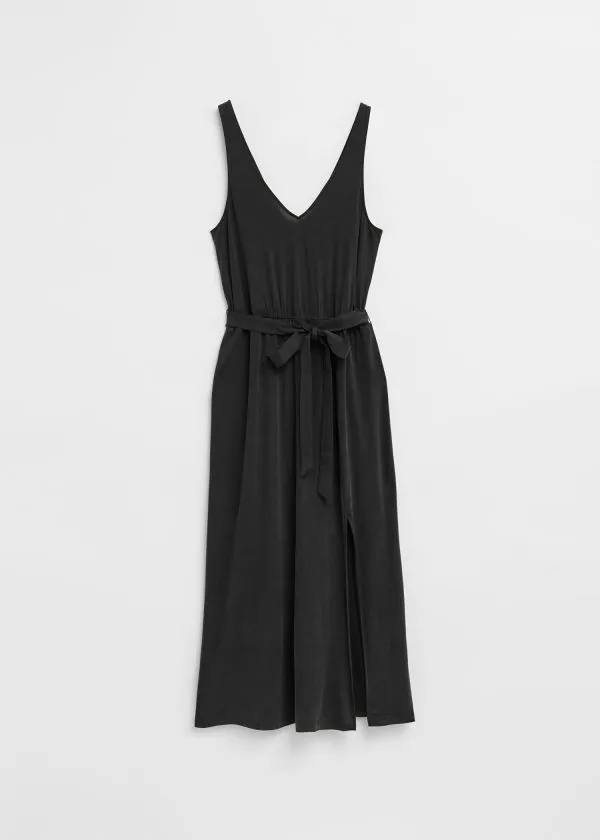and Other Stories VNeck Cupro Midi Dress Black Women Dresses
