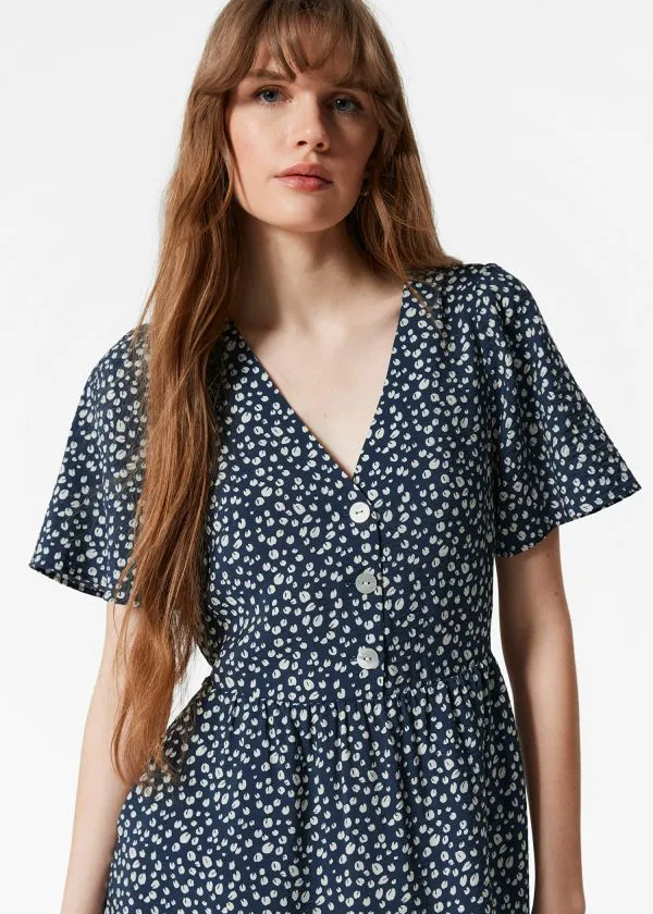 and Other Stories VNeck Midi Dress Navy Print Women Dresses