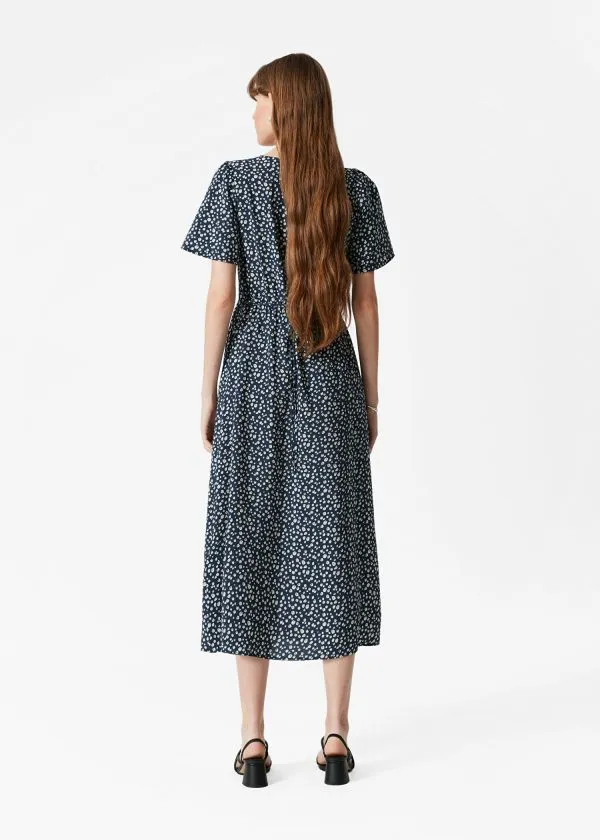 and Other Stories VNeck Midi Dress Navy Print Women Dresses