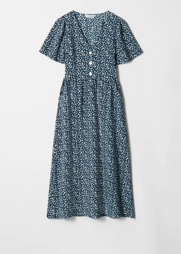 and Other Stories VNeck Midi Dress Navy Print Women Dresses